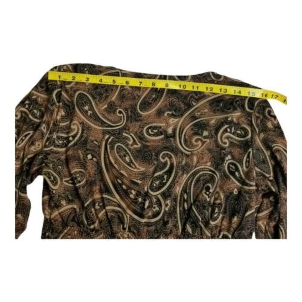 FASHION BUG Paisley V Neck Peasant Top Womens Sz M Boho Brown Long Sleeve - Picture 9 of 12